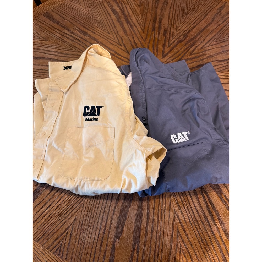 Lot of 2 Port Authority CAT Caterpillar Marine Button Down Shirts Mens L XL